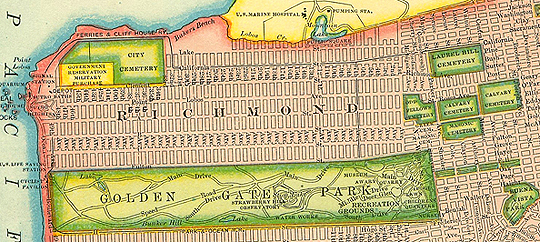 1905 Map of San Francisco, Cemeteries