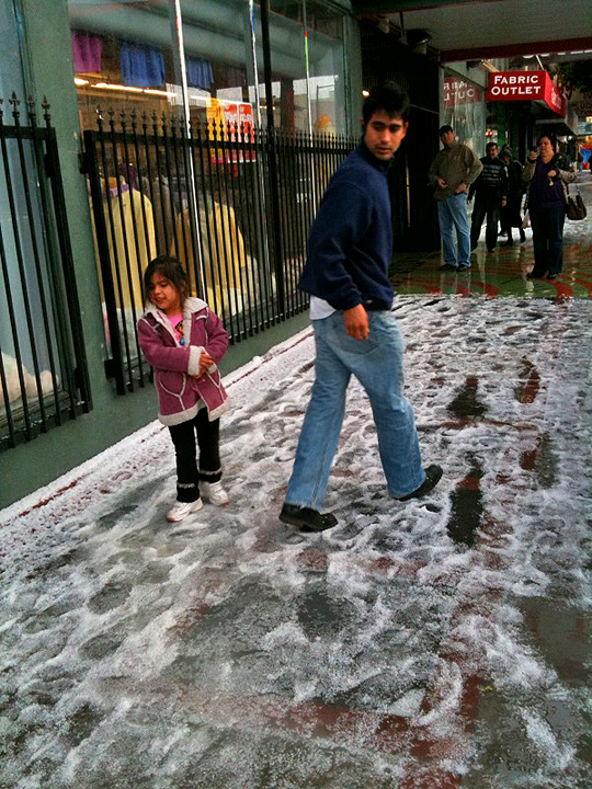 Snow on Mission Street, San Francisco!