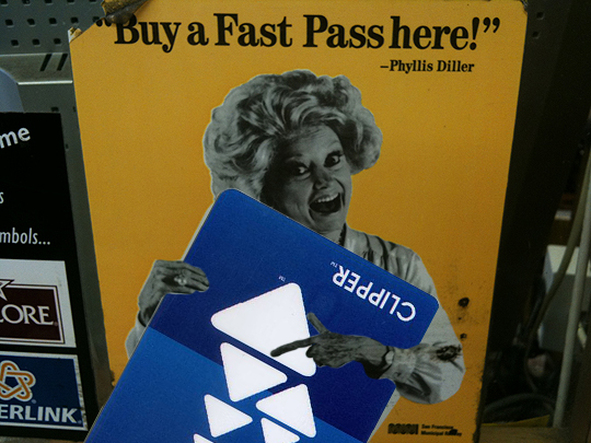 Phyllis Diller on the Clipper Card, San Francisco